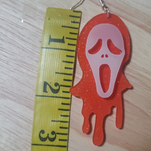 Halloween Orange Dripping Scream Ghost skull Earrings nwot - Picture 3 of 3